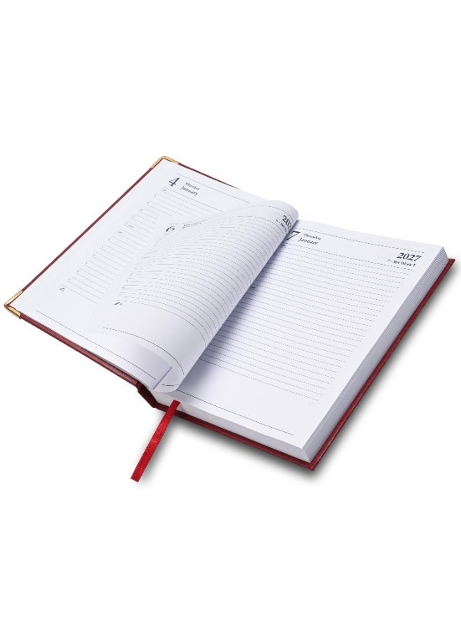 FIS 2027 Diary, A5 Size Diary(148x210mm), Hard Cover Vinyl Materials, 1 Side Padded, Golden Corners, English, 60 gsm White Paper, Maroon Color-FSDI22E27MR - Image 4