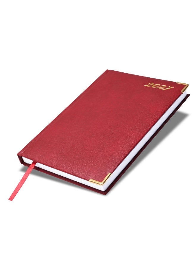 FIS 2027 Diary, A5 Size Diary(148x210mm), Hard Cover Vinyl Materials, 1 Side Padded, Golden Corners, English, 60 gsm White Paper, Maroon Color-FSDI22E27MR - Image 1