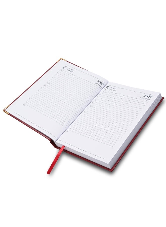 FIS 2027 Diary, A5 Size Diary(148x210mm), Hard Cover Vinyl Materials, 1 Side Padded, Golden Corners, English, 60 gsm White Paper, Maroon Color-FSDI22E27MR - Image 2
