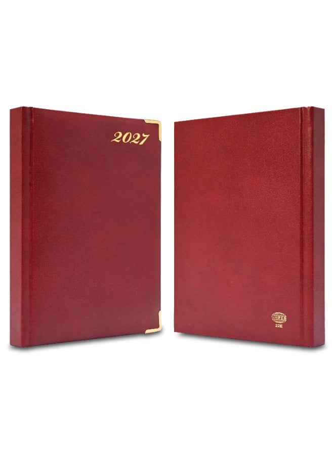 FIS 2027 Diary, A5 Size Diary(148x210mm), Hard Cover Vinyl Materials, 1 Side Padded, Golden Corners, English, 60 gsm White Paper, Maroon Color-FSDI22E27MR - Image 3