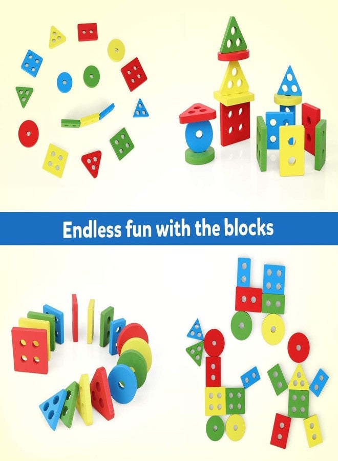 YUQORY Wooden Sorting & Stacking Toy, Shape Colour Recognition, Geometric Blocks, Matching Puzzle with Lacing, Educational Preschool Learning Board Game Gift for Toddlers - Image 4
