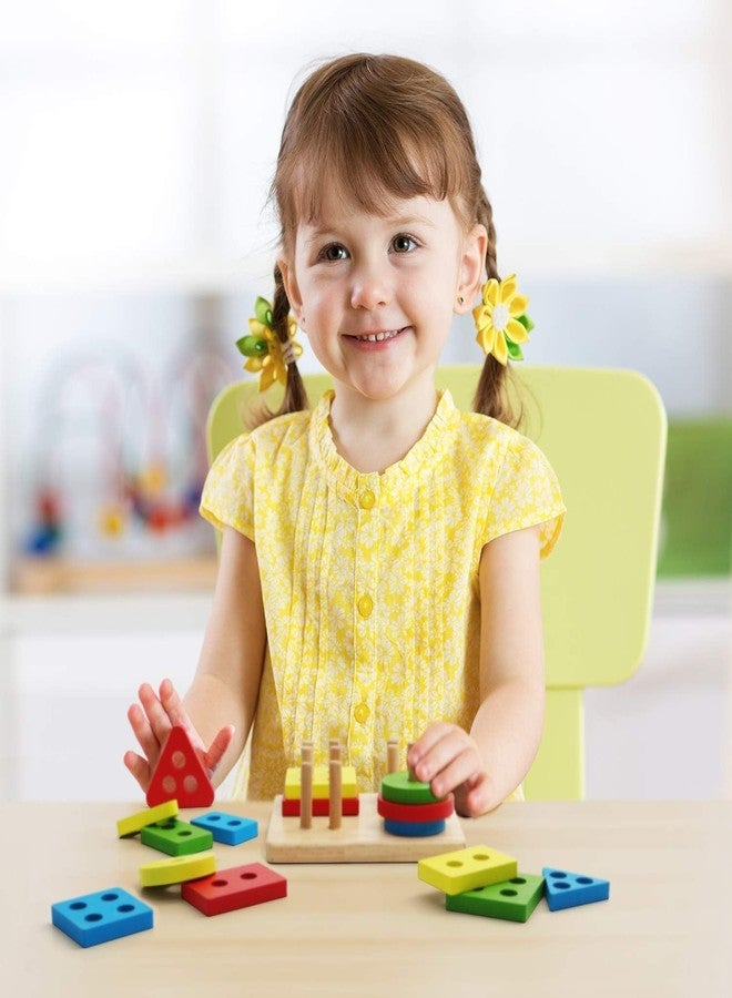 YUQORY Wooden Sorting & Stacking Toy, Shape Colour Recognition, Geometric Blocks, Matching Puzzle with Lacing, Educational Preschool Learning Board Game Gift for Toddlers - Image 2