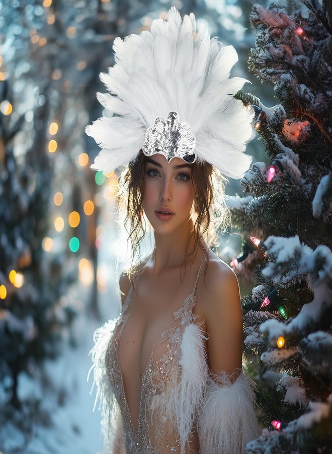 HOMELEX Women's Black Feather Headpiece Carnival Caribbean Headdress Showgirl Accessories - Image 2