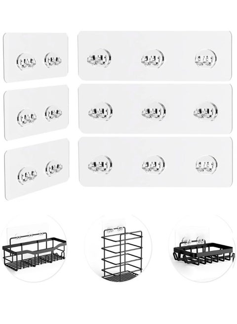 Shower Caddy Adhesive Replacement, 6pcs Adhesive Shower Caddy Shelf Adhesive, Strong Adhesive Hooks, No Drilling Shower Shelves for Bathroom, Kitchen, Soap Holder