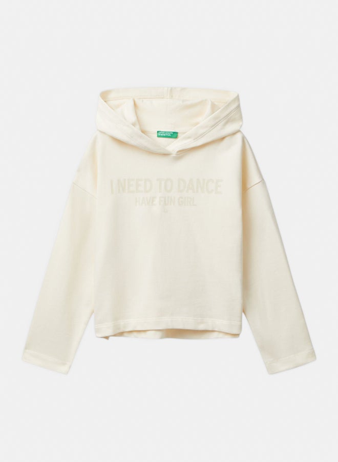 Benetton Girls Hooded sweatshirt with slogan print - Image 1