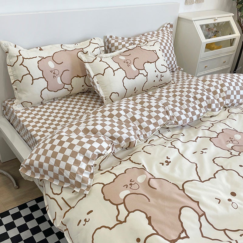 Four-Piece Bed Sheet Set, Washed Quilt Cover, Three-Piece Set For Student Dormitory, Brushed Single-Piece Quilt Cover, Cartoon Bedding - Image 1