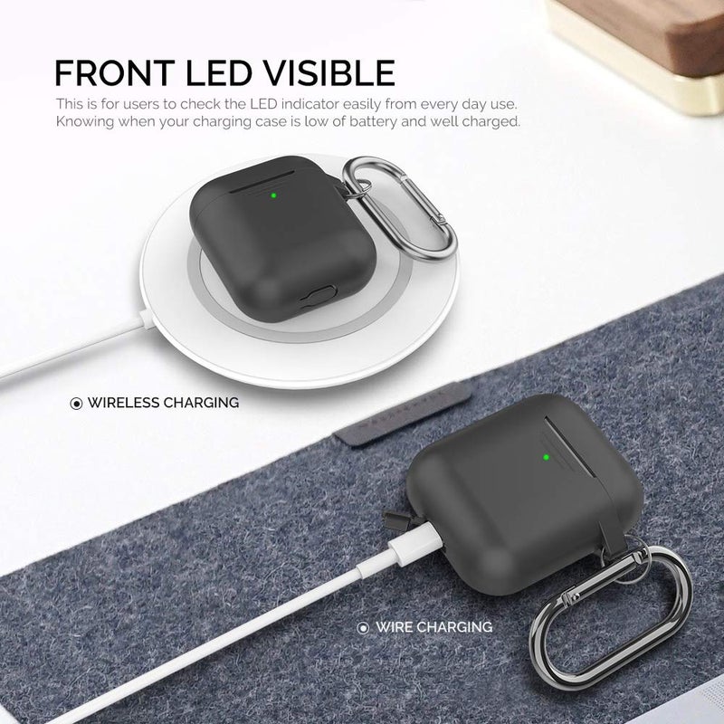 AhaStyle Upgrade Silicone Case Protective Cover [Front LED Visible] Compatible with Apple AirPods 2 & 1 (Black) - Image 2