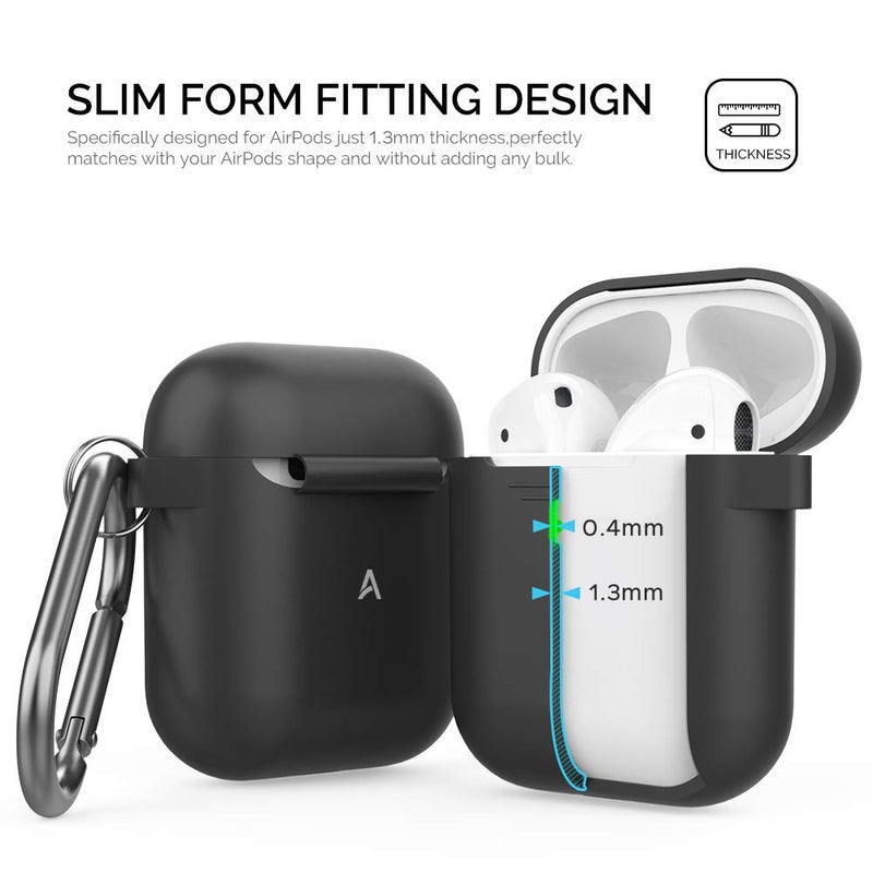 AhaStyle Upgrade Silicone Case Protective Cover [Front LED Visible] Compatible with Apple AirPods 2 & 1 (Black) - Image 4