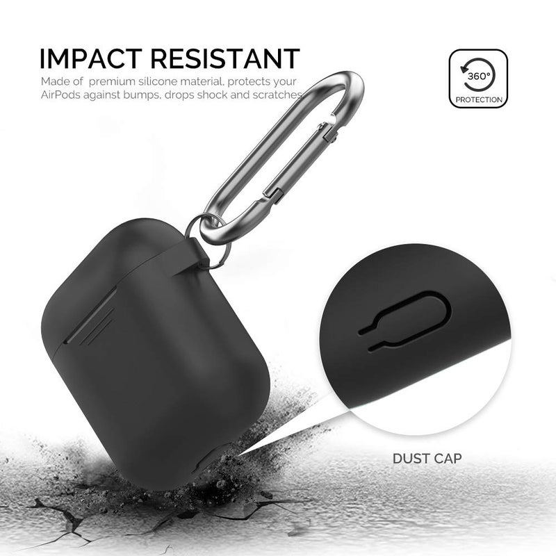 AhaStyle Upgrade Silicone Case Protective Cover [Front LED Visible] Compatible with Apple AirPods 2 & 1 (Black) - Image 3