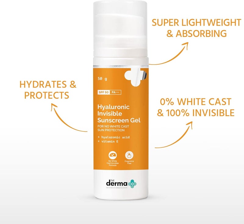 THE derma Co DERMA CO 1% HYALURONIC SUNSCREEN GEL SPF50 INVISIBLE 50G - Image 3