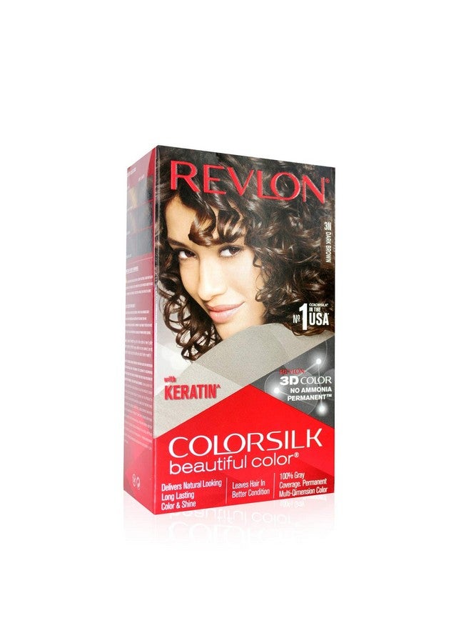 Revlon صبغة شعر حرير ملونة (تقنية جل اللون ثلاثي الأبعاد) مع كيراتين، بني غامق 3N (40 مل + 40 مل + 11.8 مل) - Image 1