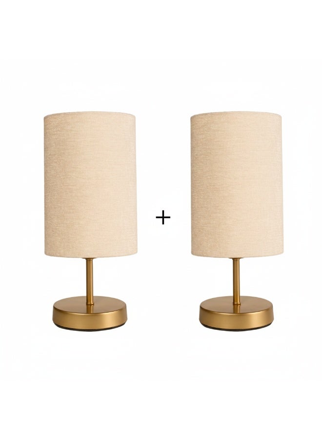 الروضة للإضاءة عدد 2 اباجورة شكل مميز وانيق بشابوة قماش فريد لغرف النوم والمعيشة  15x35cm