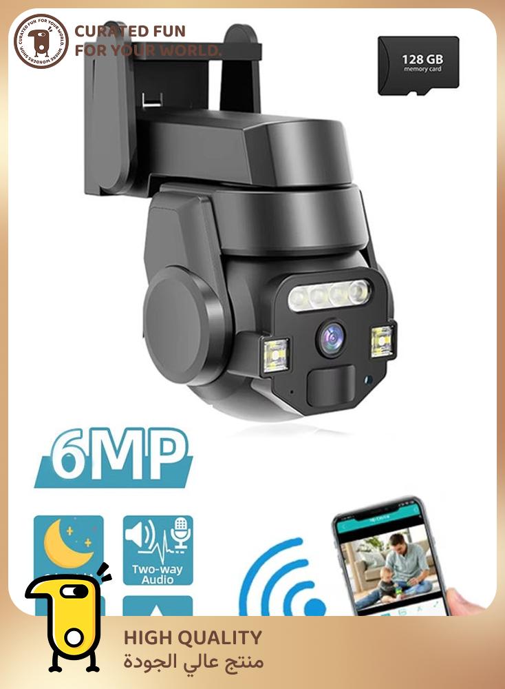 Generic Outdoor AI intelligent WiFi Dual Lens 10x Zoom 6MP High-definition Color Night Vision Monitoring Camera IP66 Waterproof，PTZ Camera 350° View Video Surveillance System,Motion Detection,With 128G memory card  - Image 1