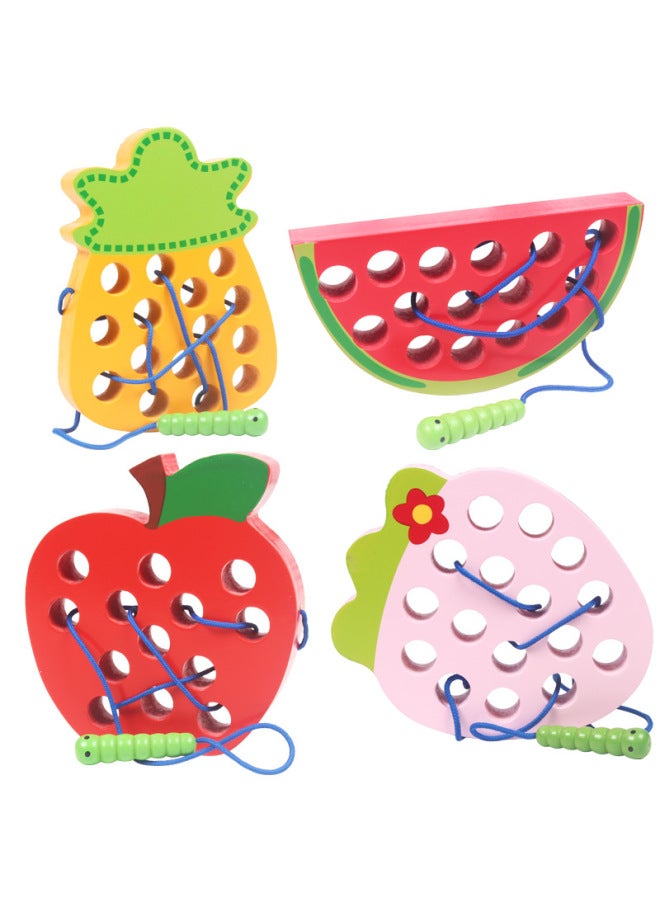Children's Bug Eating For Apple Toy Beaded Throoming Toy Baby Early Education Educational Toy YB130-Color:Worm Eats PineFor Apple - Image 2