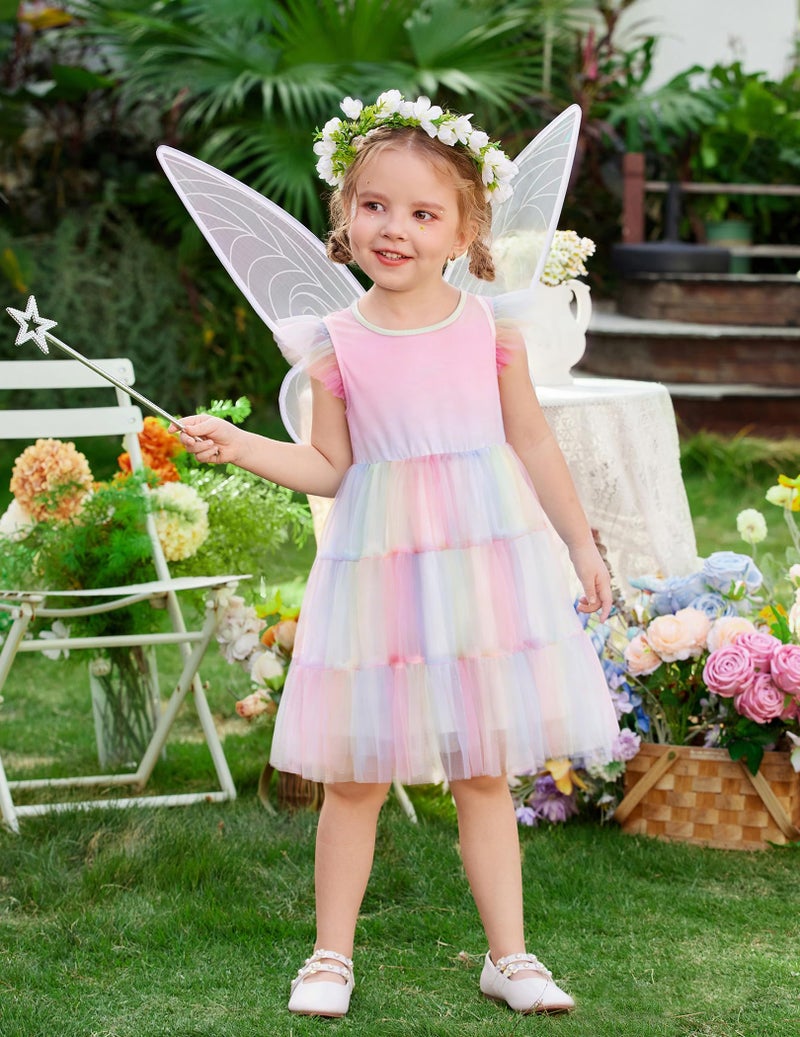 Arshiner Toddler Tulle Dress Girls Rainbow Tutu Dresses Ruffle Tiered Swing Twirly Summer Sundress 4T - Image 5