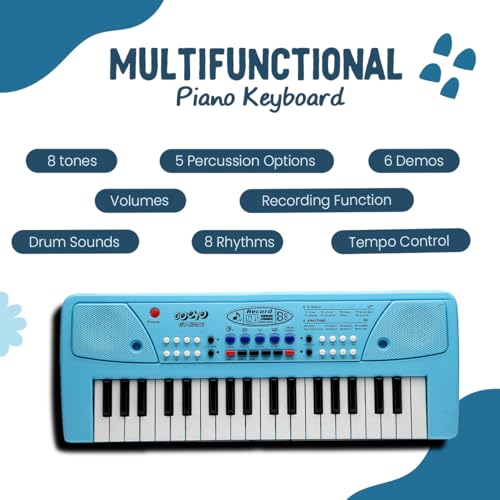 Gooyo GY-439 37-Key Musical Piano Keyboard Toy for Kids | 8 Rhythms, 8 Tones, 6 Demos, Song Record Feature | Blue | Dual Power Supply Mode | Microphone & USB Cable (Included) - Image 2