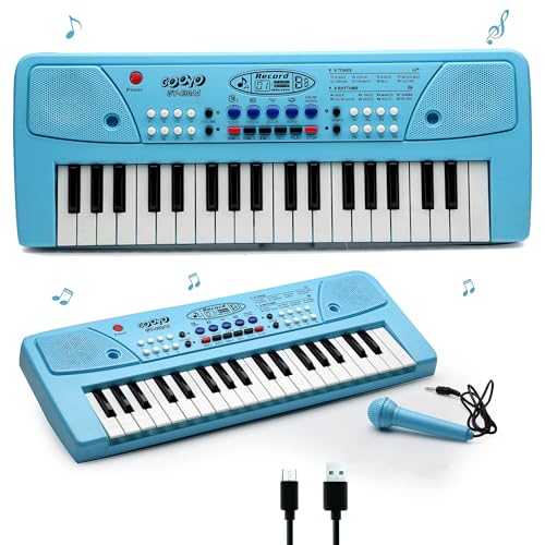 Gooyo GY-439 37-Key Musical Piano Keyboard Toy for Kids | 8 Rhythms, 8 Tones, 6 Demos, Song Record Feature | Blue | Dual Power Supply Mode | Microphone & USB Cable (Included) - Image 1
