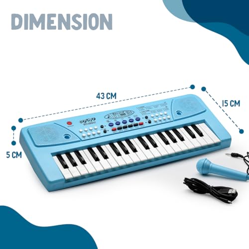 Gooyo GY-439 37-Key Musical Piano Keyboard Toy for Kids | 8 Rhythms, 8 Tones, 6 Demos, Song Record Feature | Blue | Dual Power Supply Mode | Microphone & USB Cable (Included) - Image 4