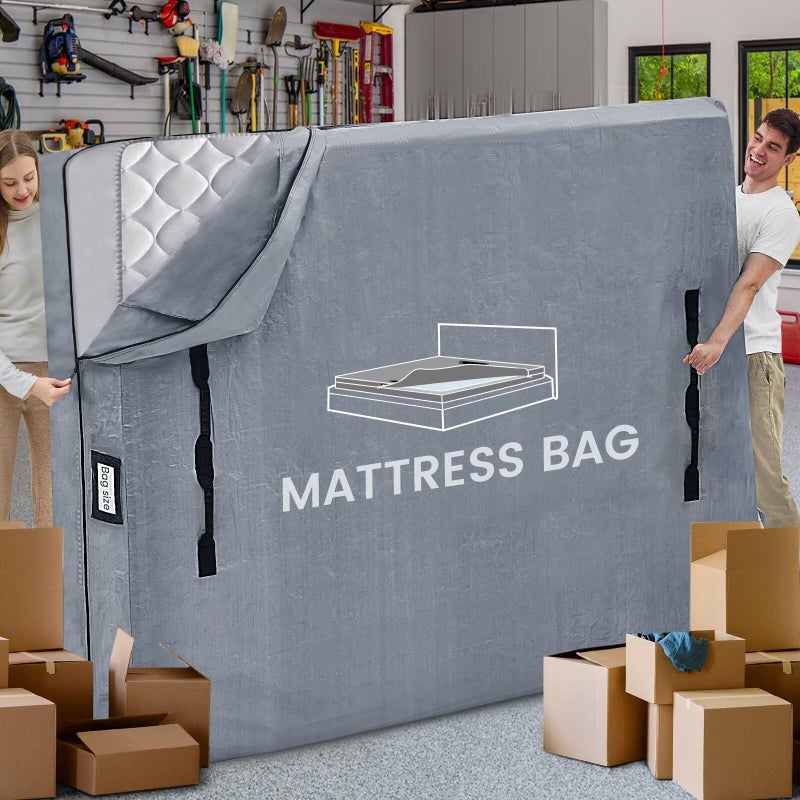 BETU Mattress Bags for Moving and Storage, BETU Queen Mattress Protector Waterproof Mattress Cover with 8 Heavy Duty Handles and Zipper Extra Thick Moving Supplies for Bed Reusable (82x62x13.5 Grey) - Image 1