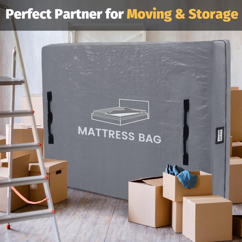 BETU Mattress Bags for Moving and Storage, BETU Queen Mattress Protector Waterproof Mattress Cover with 8 Heavy Duty Handles and Zipper Extra Thick Moving Supplies for Bed Reusable (82x62x13.5 Grey) - Image 5