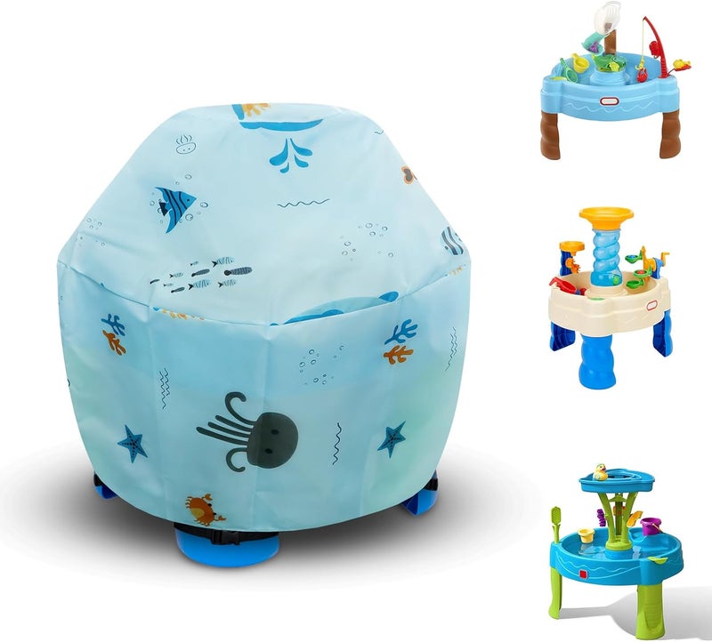 غطاء لطاولة المياه للأطفال - غطاء خارجي مناسب لطاولة المياه Step2 Showers Splash Tower، غطاء لطاولة المياه المزودة بالرمال، غطاء دائري لطاولة المياه من نوع Little Tikes - الغطاء فقط (أزرق) - Image 1