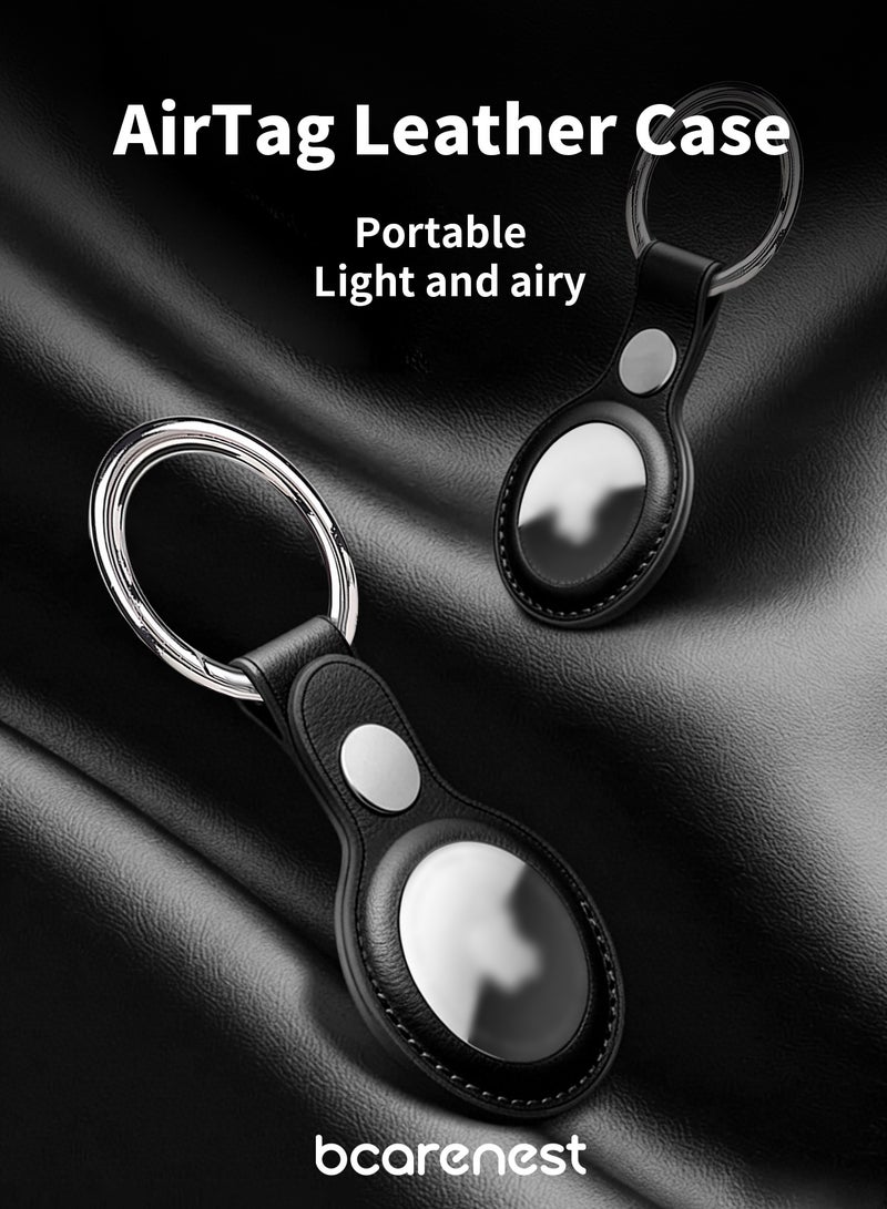 بكارنست عبوتان من حافظة AirTag متوافقة مع Apple AirTag، غطاء جلدي PU مع حلقة مفاتيح، حماية مضادة للضياع (أسود) - Image 2
