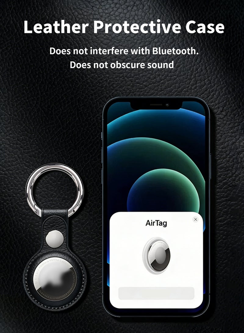 بكارنست عبوتان من حافظة AirTag متوافقة مع Apple AirTag، غطاء جلدي PU مع حلقة مفاتيح، حماية مضادة للضياع (أسود) - Image 3