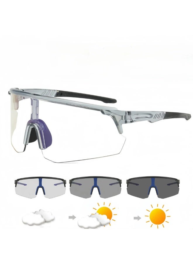 Chabeia Unisex Integrated Photochromic Bicycle Glasses - Large Frame PC Material, Anti-Glare Lenses, Lightweight & Durable for Outdoor Sports, Cycling, and Protective Use, Cycling Accessories, Sleek Sports Design, Flexible Lenses - Image 1