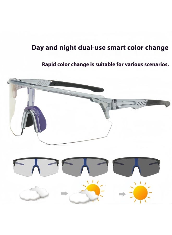 Chabeia Unisex Integrated Photochromic Bicycle Glasses - Large Frame PC Material, Anti-Glare Lenses, Lightweight & Durable for Outdoor Sports, Cycling, and Protective Use, Cycling Accessories, Sleek Sports Design, Flexible Lenses - Image 4