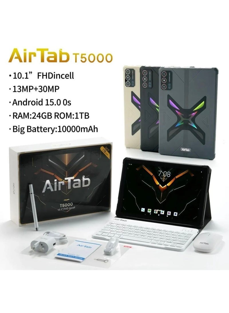 AirTab T5000 10.1-Inch Android 15 Smart Tablet | 24GB RAM + 1TB Storage | Quad-Core Processor, Dual SIM 4G LTE & Wi-Fi Connectivity | HD Display, Long Battery Life – Black - Image 4