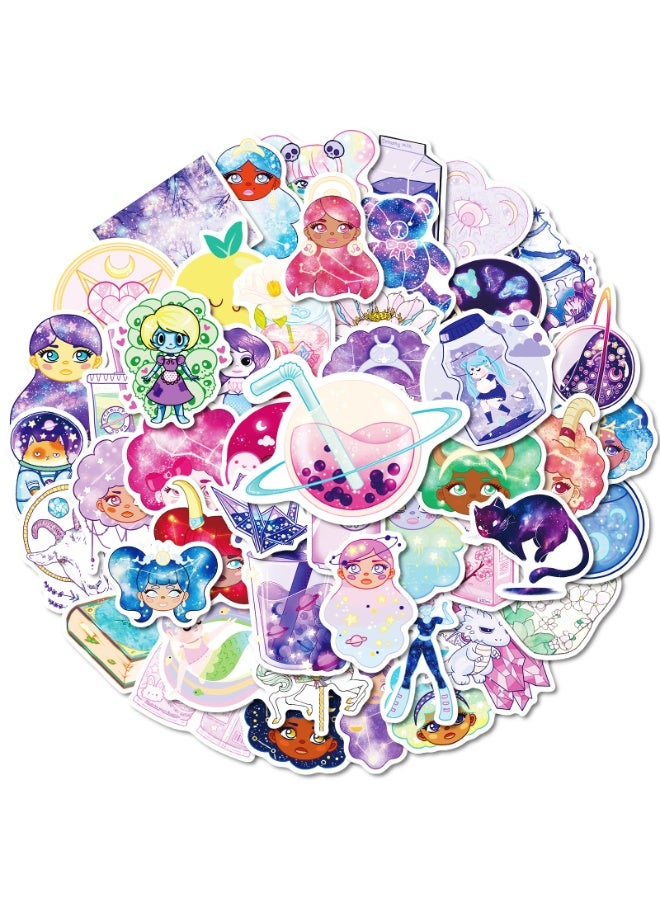 NIBEMINENT 50 Pcs Dream Girl Theme Deco Kit Waterproof Stickers, High Definition Printing Bright Colors, Suitable for Laptop Skateboard Luggage Water Bottle Guitar DIY - Image 1