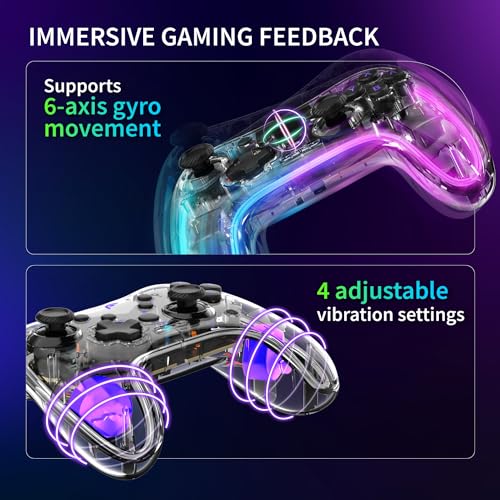 Fosmon Wireless Bluetooth Gaming Controller for Switch 2/1/Lite/OLED, Android/iOS/PC/Steam/Apple Arcade MFi Games, Pro Controller with RGB Lights (14 Color), 4 Level Vibration, 6-Axis Gyro, Turbo - Image 5