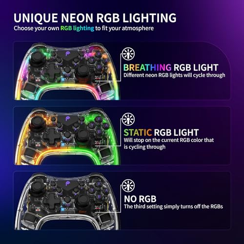 Fosmon Wireless Bluetooth Gaming Controller for Switch 2/1/Lite/OLED, Android/iOS/PC/Steam/Apple Arcade MFi Games, Pro Controller with RGB Lights (14 Color), 4 Level Vibration, 6-Axis Gyro, Turbo - Image 2