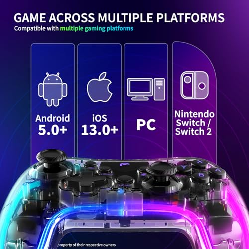 Fosmon Wireless Bluetooth Gaming Controller for Switch 2/1/Lite/OLED, Android/iOS/PC/Steam/Apple Arcade MFi Games, Pro Controller with RGB Lights (14 Color), 4 Level Vibration, 6-Axis Gyro, Turbo - Image 3