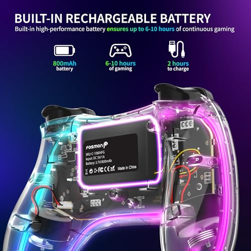 Fosmon Wireless Bluetooth Gaming Controller for Switch 2/1/Lite/OLED, Android/iOS/PC/Steam/Apple Arcade MFi Games, Pro Controller with RGB Lights (14 Color), 4 Level Vibration, 6-Axis Gyro, Turbo - Image 4
