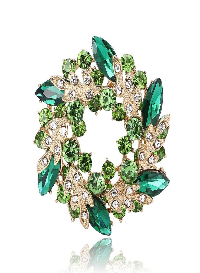 YOQUCOL Green Austrian Crystal Flower Brooch Pin for Women Cloth Jewelry Accessories - Image 1