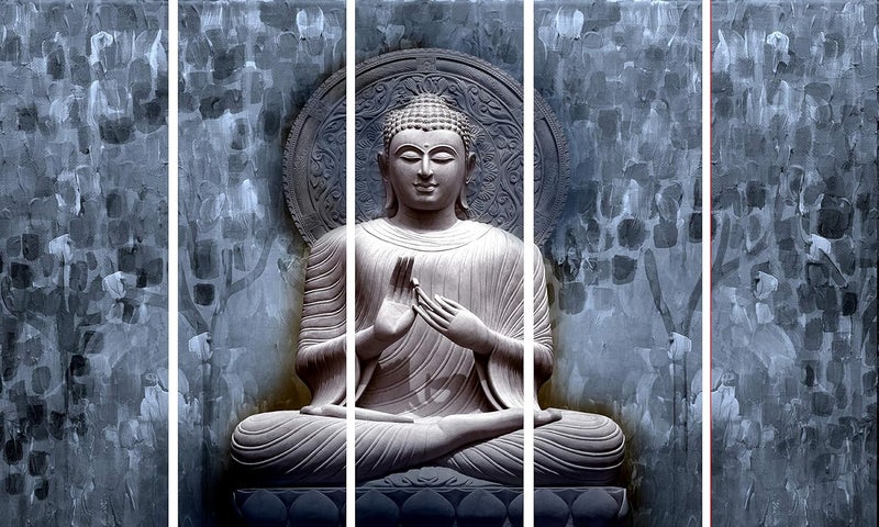 KYARA ARTS Multiple Frames Beautiful Buddha Wall Painting for Living Room Bedroom Office Hotels Drawing Room Wooden Framed Digital Painting 50inch x 30inch - Image 1