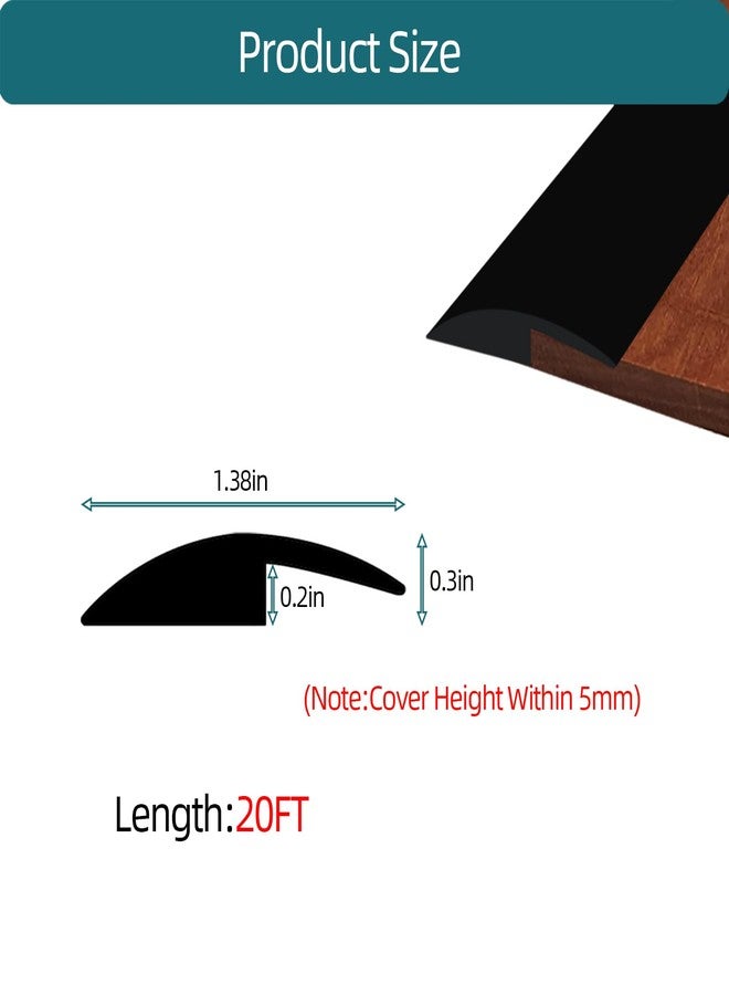 Tintvent Carpet Floor Transition Strip, Self-Adhesive Carpet to Tile Transition Edging Trim Suitable for Door Threshold/Wood Floor, Cover Height Within 5mm - Black(20Ft) - Image 2