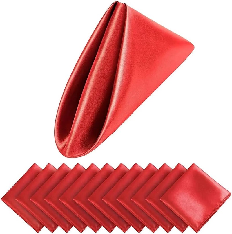 Red Satin Hemstitched Cocktail Napkins 10pcs 43cm Square for Wedding Party Dinner - Image 2