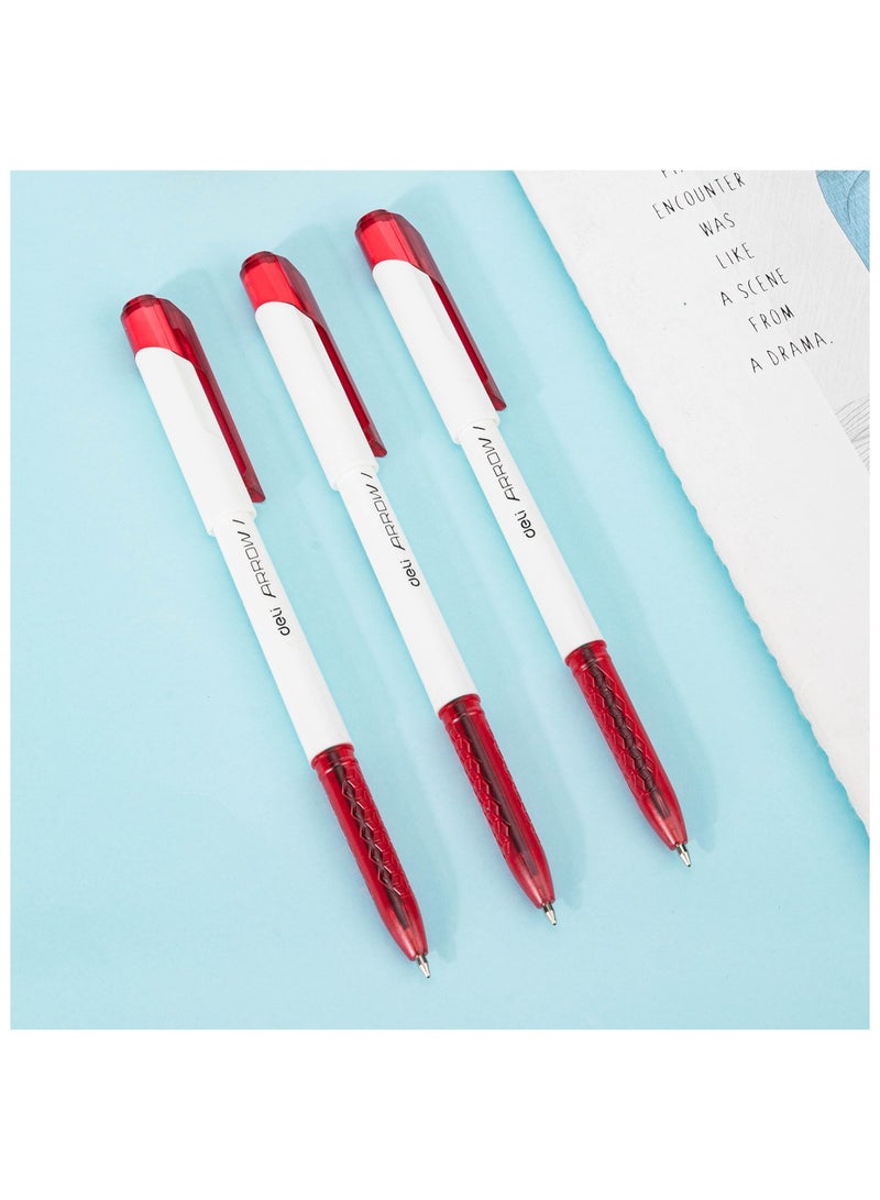 Deli 12-Piece Arrow Ballpoint Pen 0.7mm Tip Red Ink - Image 2