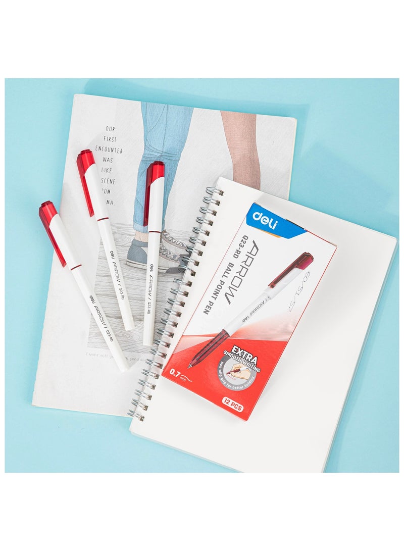 Deli 12-Piece Arrow Ballpoint Pen 0.7mm Tip Red Ink - Image 3