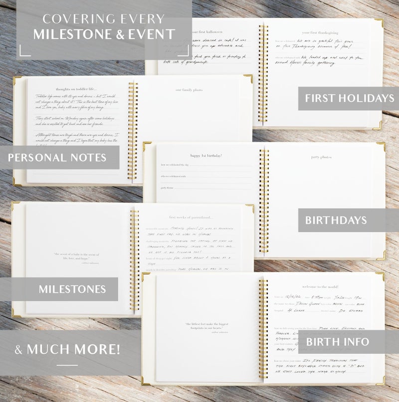 ZICOTO Keepsake Baby Memory Book for Boys and Girls - Timeless First 5 Year Baby Book - Neutral Journal Scrapbook or Photo Album - Record a Milestone for Every Event from Birth to Age 5 - Image 3