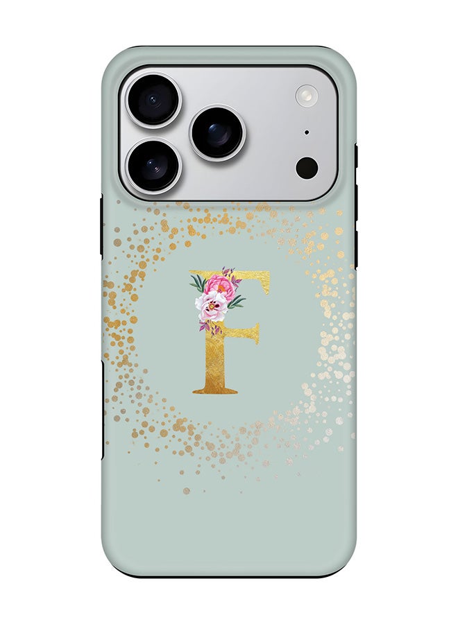 Stylizedd Tough Pro Magnetic Case for iPhone 17 Pro, Dual Layer hybrid PC + TPU Mobile Cover Matte - Custom Monogram Floral - F  (Light Grey )