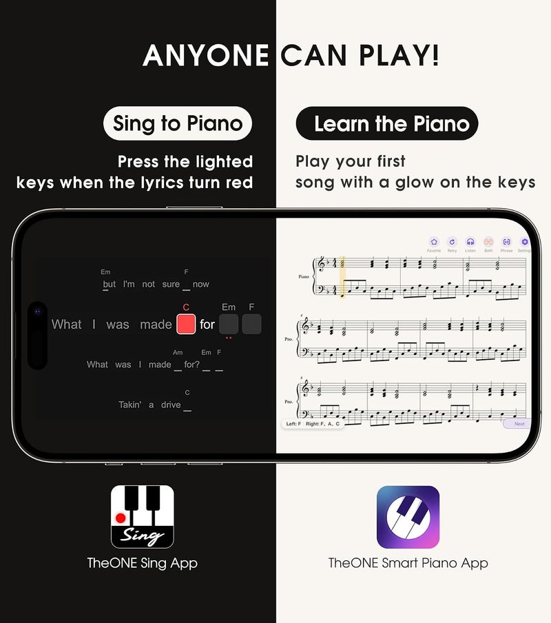 The ONE Keyboard Piano Sing - 61 Keys Electric Piano for Singing & Practice with Bluetooth and Huge Library of Songs - Image 4