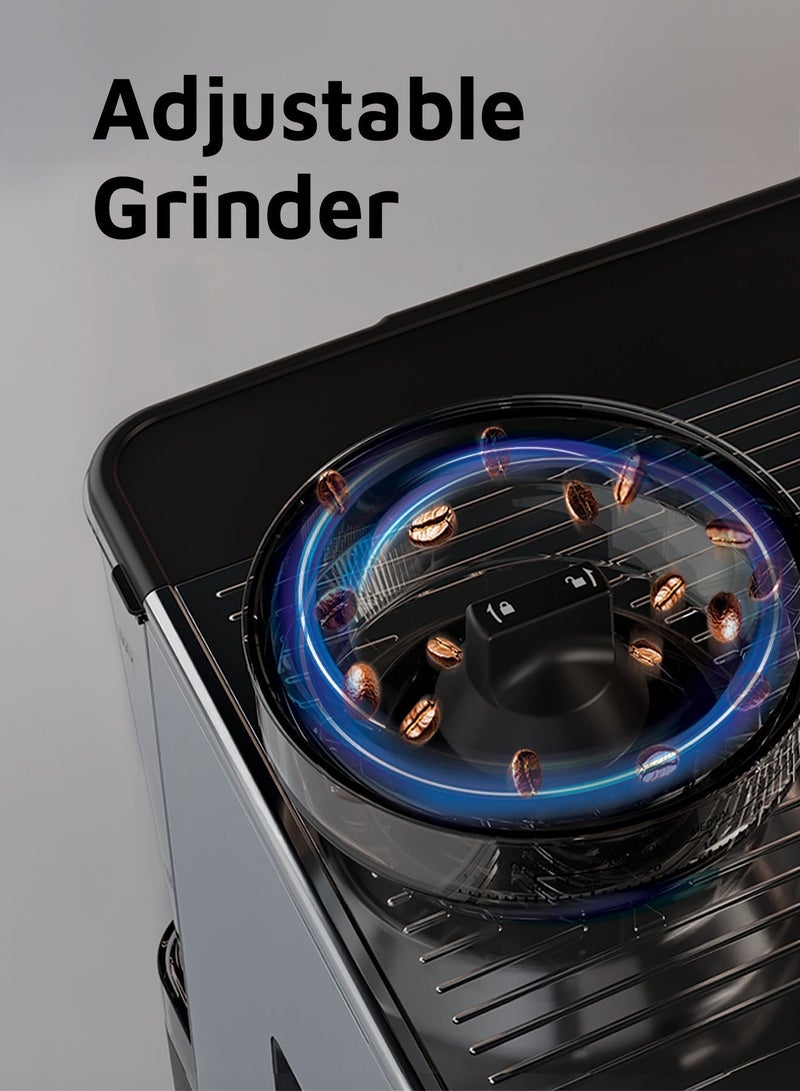 LePRESSO Espresso Coffee Machine, 19 Bar Pump Pressure, Coffee Maker with Milk Frother Nozzle, 19 Bar Coffee Machine with Adjustable Grinder, Pressure Gauge, Cup Warmer Function - Image 3