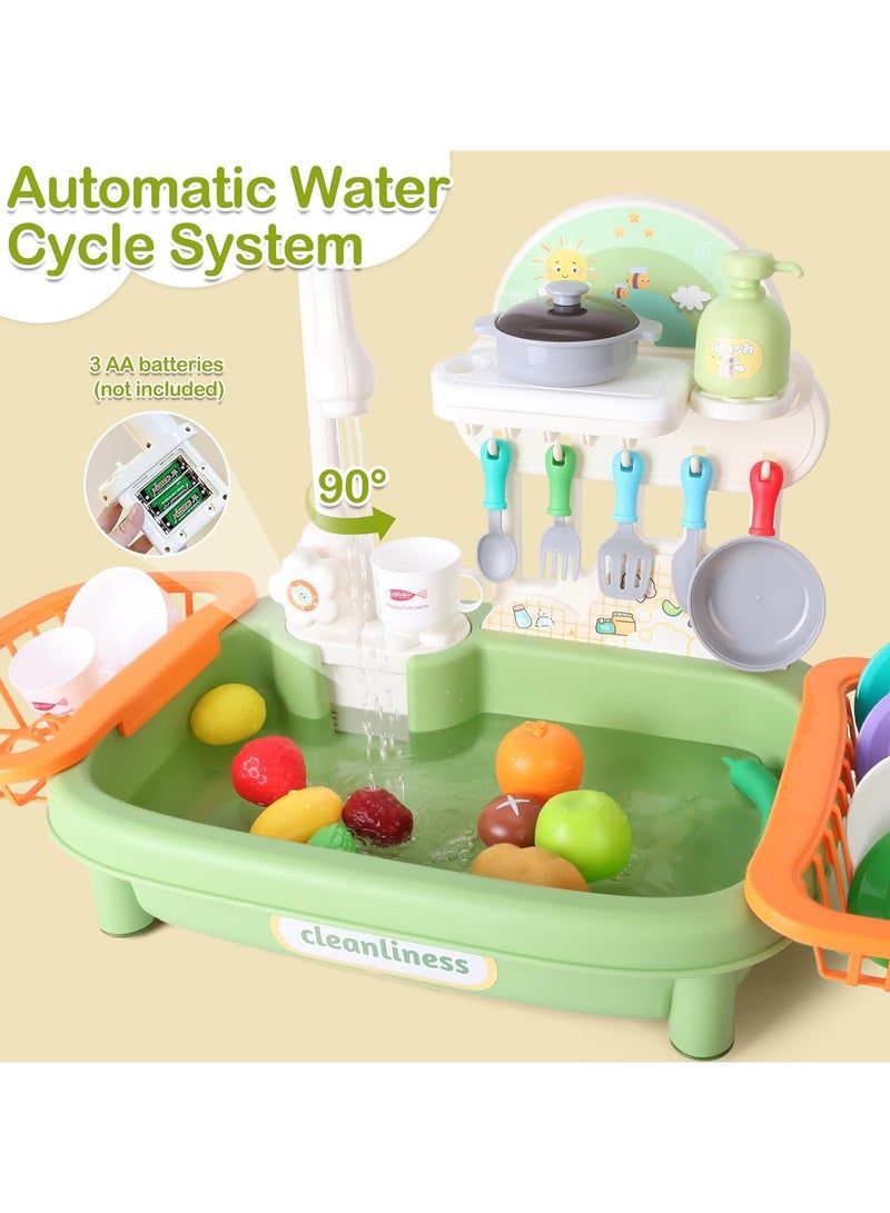 مغسلة مطبخ للأطفال مع ماء جارٍ، لعبة تمثيلية من ٣٤ قطعة مع نظام دورة مياه آلية، لعبة مطبخ للأولاد والبنات والأطفال الصغار - Image 4