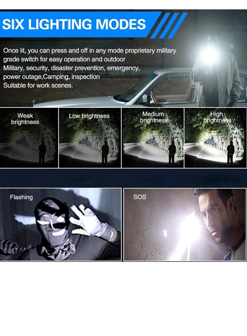   لكي بور مصباح يدوي تكتيكي LED قابل لإعادة الشحن من لاكي بور - 300,000 لومن، 6 أوضاع تكبير، مقاوم للماء ومثالي للطوارئ والتخييم بمدى إضاءة يصل إلى 650 متر - أسود - Image 3