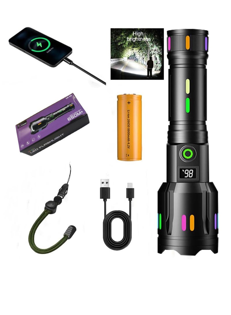   لكي بور مصباح يدوي تكتيكي LED قابل لإعادة الشحن من لاكي بور - 300,000 لومن، 6 أوضاع تكبير، مقاوم للماء ومثالي للطوارئ والتخييم بمدى إضاءة يصل إلى 650 متر - أسود - Image 1