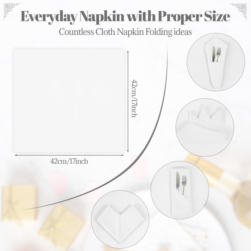 PLOYMONO White Heavy Duty Cloth Napkins - 17 x 17 Inch Solid Washable Polyester Dinner Napkins - Set of 8 Napkins with Hemmed Edges - Great for Weddings, Parties, Banquets Dinner & More - Image 5