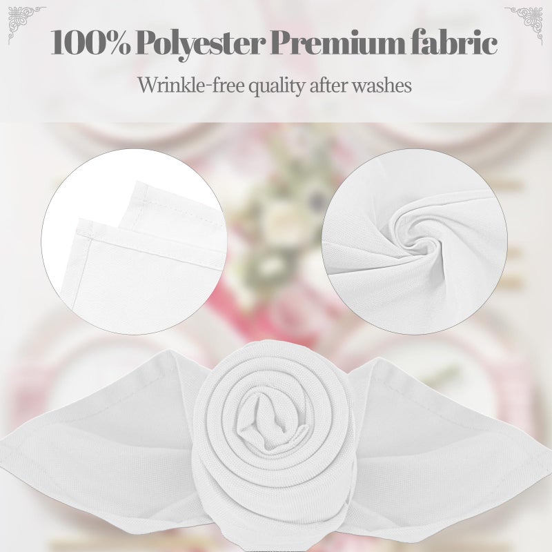 PLOYMONO White Heavy Duty Cloth Napkins - 17 x 17 Inch Solid Washable Polyester Dinner Napkins - Set of 8 Napkins with Hemmed Edges - Great for Weddings, Parties, Banquets Dinner & More - Image 3